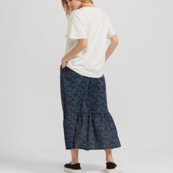 Anna Sui and Uniqlo collab black, blue and purple tiered peasant long skirt NWT - Picture 10 of 10